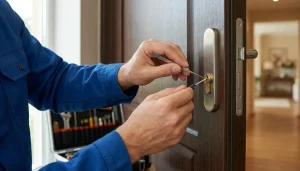 zoom sur un serrurier HDF en train d'entretenir une serrure chez un client