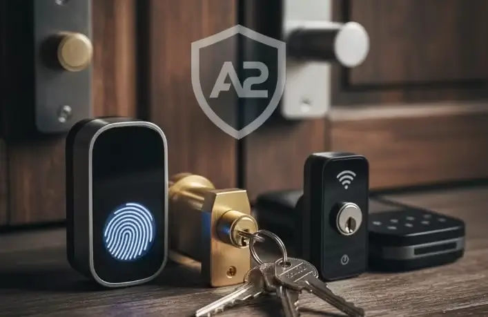 4 types de serrures devant une porte