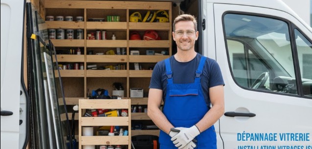 vitrier devant sa camionette