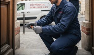 serrurier en train d'ouvrir une porte coincée