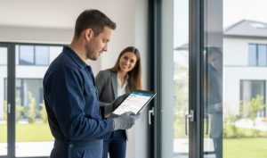 vitrier en train de préparer une facture client