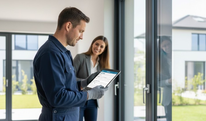  vitrier en train de préparer une facture client