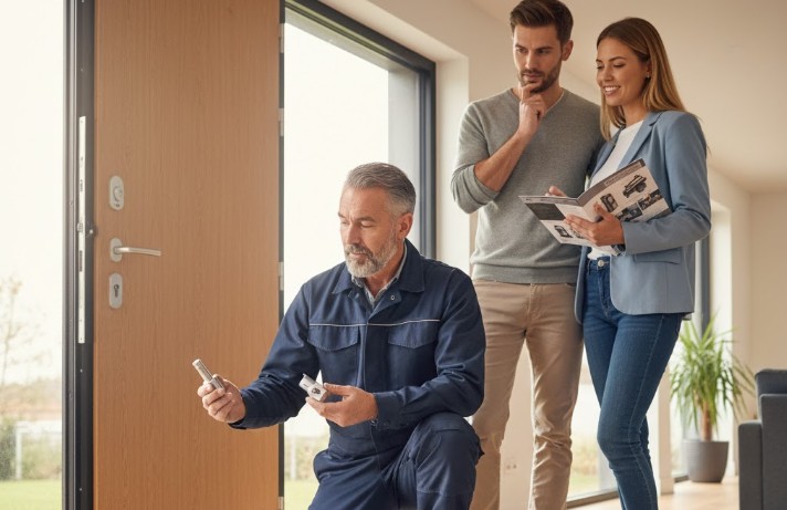 serrurier en train de choisir la bonne serrure pour un particulier