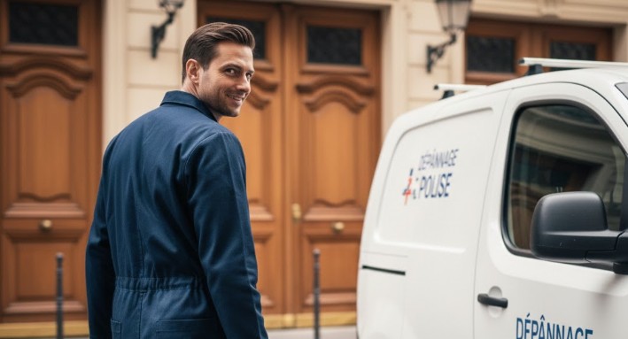 serrurier qui se dirige vers sa camionnette