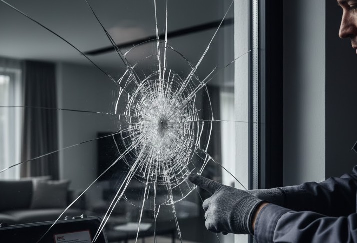 vitrier changeant une vitre brisée