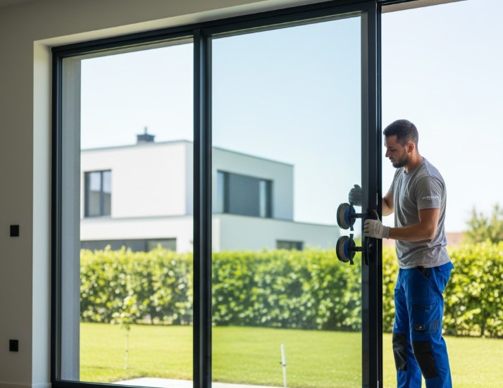 vitrier en train de change un double vitrage chez des particuliers