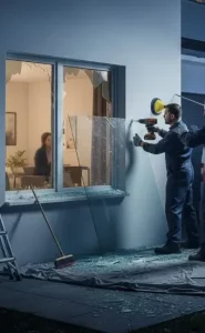 vitrier en train de dépanner un client pour une vitre