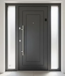 porte d'entrée blindée noir avec brise jour de chaque côté