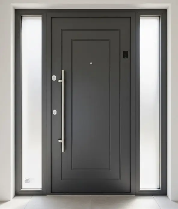 porte d'entrée blindée noir avec brise jour de chaque côté