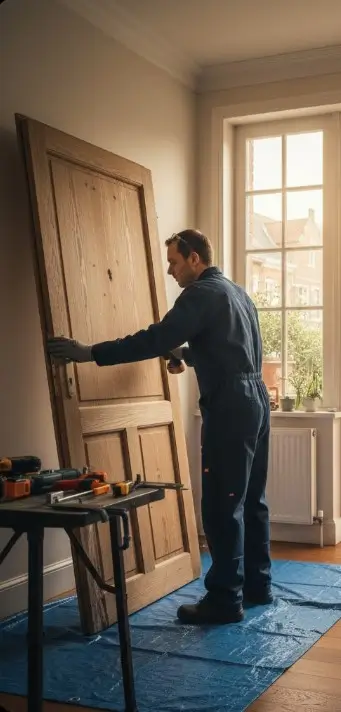 Serrurier lambersart en train de changer une serrure d'une porte chez des clients