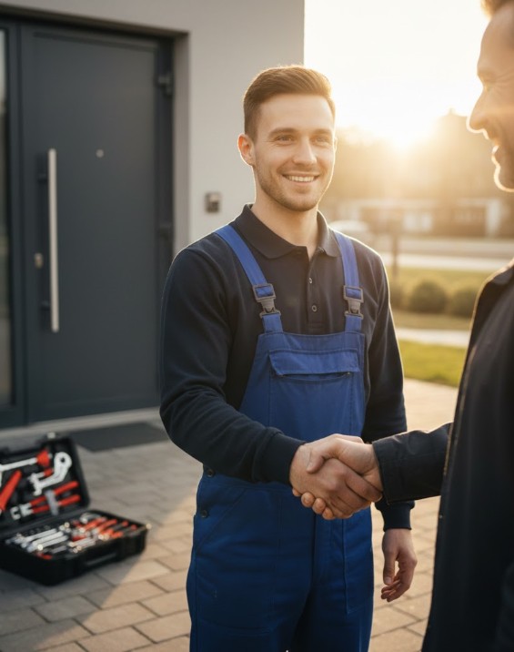 Serrurier Lesquin souriant en train de serrer la main d'un lcient satisfait