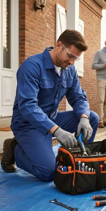 Serrurier lomme en train de rancher ses outils