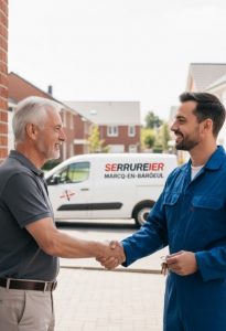 serrurier souriant en train de serrer la main à un monsieur