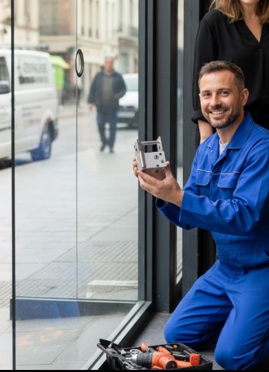 serrurier Quesnoy-sur-Deûle qui s'apprête à remplacer une serrurre d'un magasin