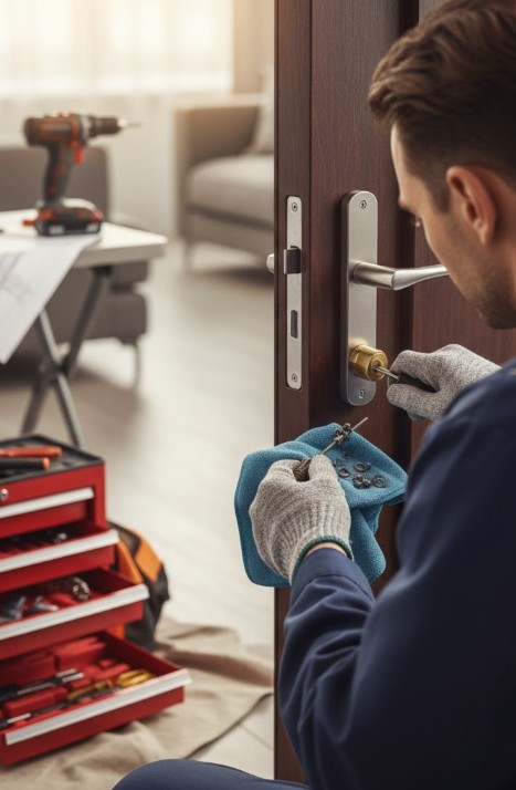 serrurier wambrechies de dos en train de travailler