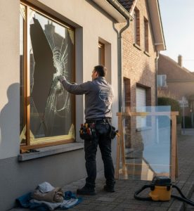 Vitrier lambersart en train de changer une vitre chez un particulier