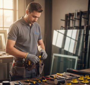 vitrier saint-andré en train de préparer ses outils dans son atelier