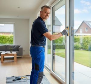 Vitrier Wattignies qui termine de poser une vitre dans une maison claire